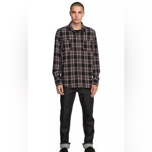 XXX RUDE Burgundy Plaid Woven Button-Up Flannel